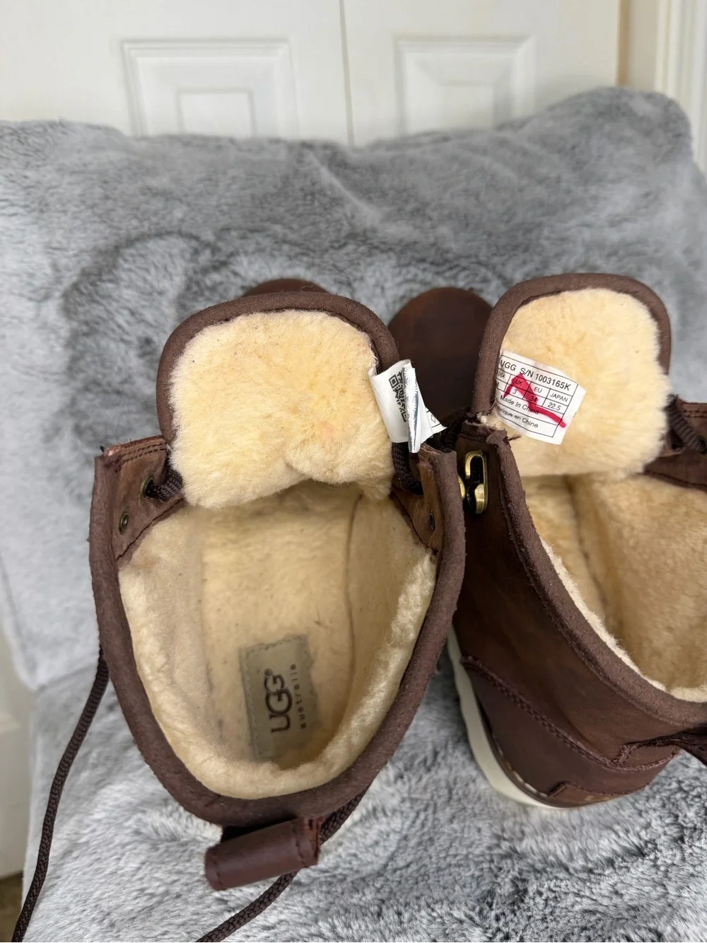 UGG Kids Brown Leather Waterproof Lace-Up Boots